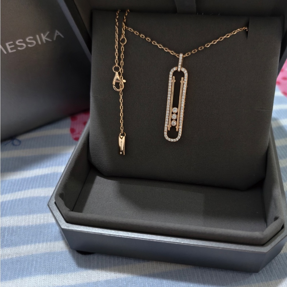 Messika Inspired Rose Gold Diamond Station Pendant Necklace